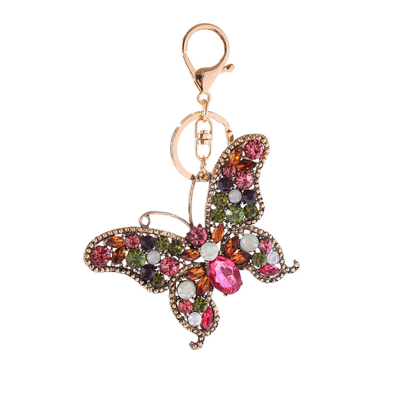 small commodity diamond inlaid hollow butterfly creative design metal keychain pendant small gift