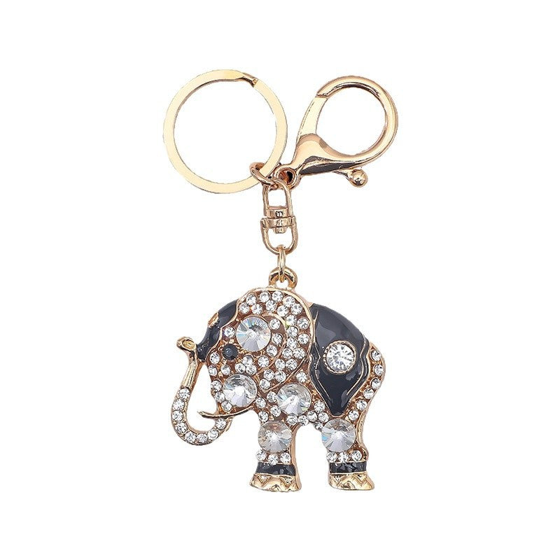 New alloy diamond inlaid cute elephant keychain women's bag accessories creative couple car keychain pendant