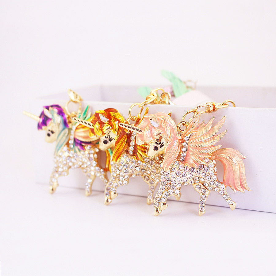 Hand-Dipped Enamel Unicorn Car Charm - Whimsical Drip Paint Keychain & Bag Clip for Women, Magical Birthday Gifts