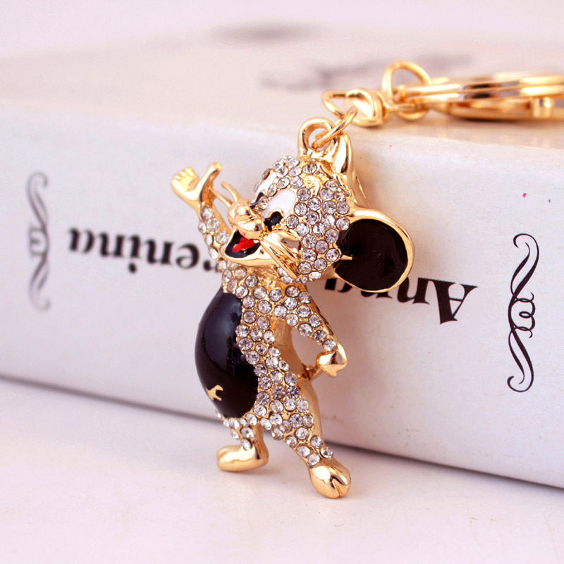 Adorable Mouse Keychain for Women - Sparkling Rhinestone Zodiac-Inspired Rodent Charm, Durable Metal Car Keyring & Bag Accessory