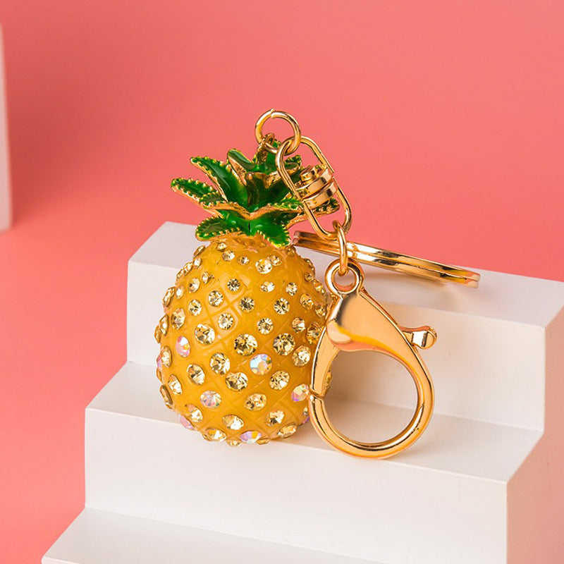 Cute Pineapple Keychain - Sparkling Rhinestones Car & Bag Charm, Durable Metal Key Ring Accessory