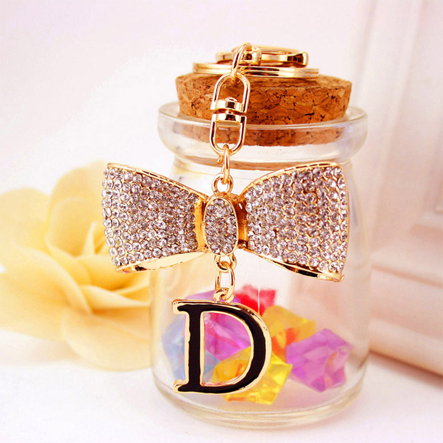 Glamorous Bow & Letter D Keychain for Women - Sparkling Rhinestone Initial Charm, Durable Metal Car Keyring & Bag Accessory