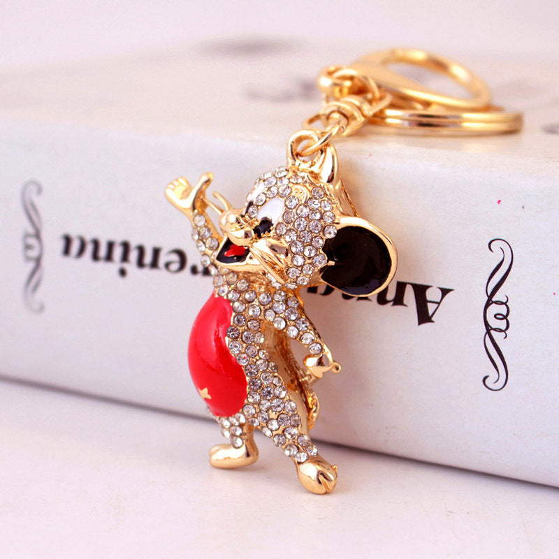 Adorable Mouse Keychain for Women - Sparkling Rhinestone Zodiac-Inspired Rodent Charm, Durable Metal Car Keyring & Bag Accessory