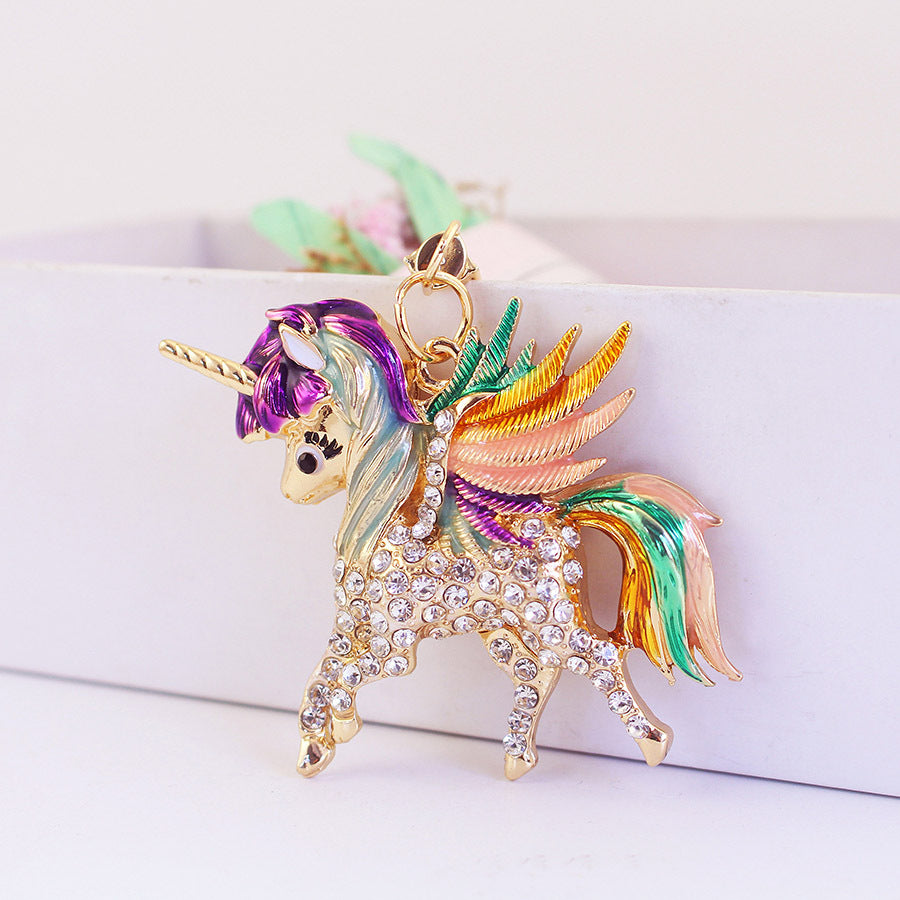 Hand-Dipped Enamel Unicorn Car Charm - Whimsical Drip Paint Keychain & Bag Clip for Women, Magical Birthday Gifts