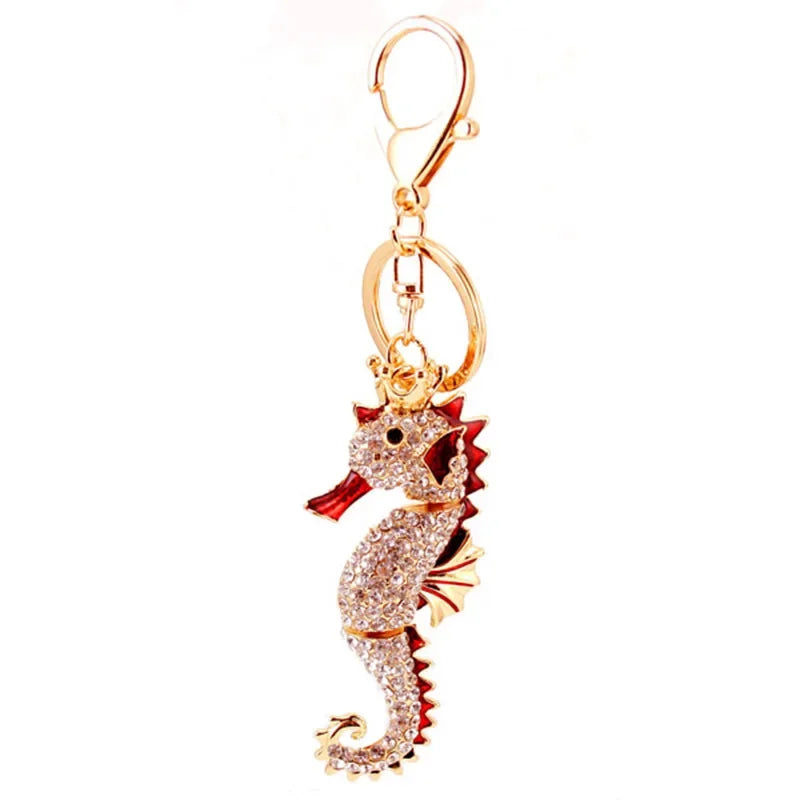 Shimmering Crystal Seahorse Keychain Duo - Marine-Inspired Rhinestone Car Charms & Bag Jewelry Set for Women, Ocean Conservation Gifts & Beachy Keepsakes