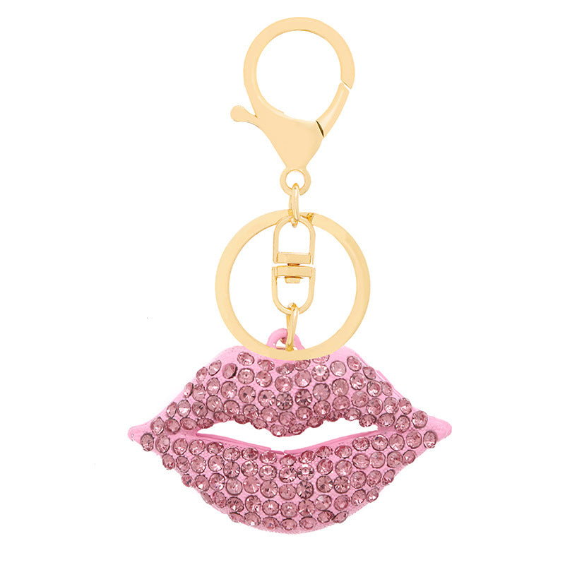 Fashionable European Style Lip-shaped Car Keychain - Sparkling Rhinestone Metal Keyring for Women, Valentine's Day Gift, Bag Charm Accessories