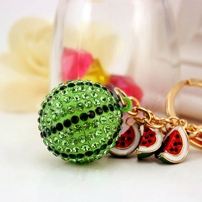 Juicy Watermelon Keychain Jewelry - Bling Rhinestone Car Charm, Summer Party Purse Accessory