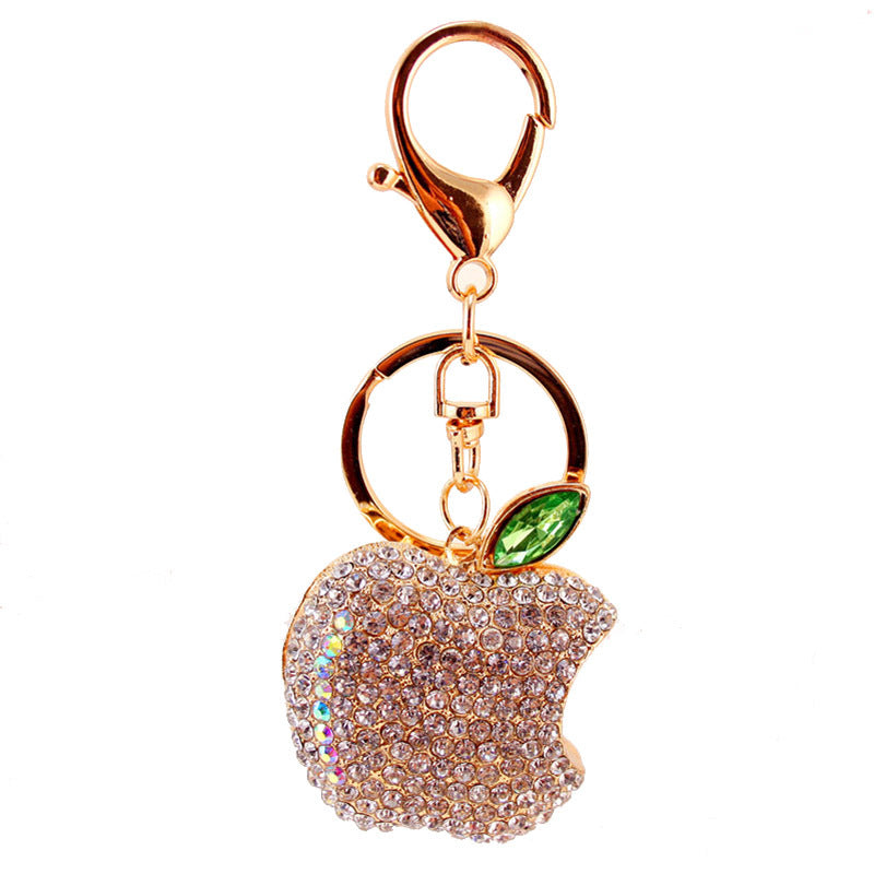 Dazzling Rhinestone Apple Keychain Duo - Gold-Tone Metal Car Charm & Bag Jewelry Set, Healthy Lifestyle Gifts & Teacher Appreciation Accessories