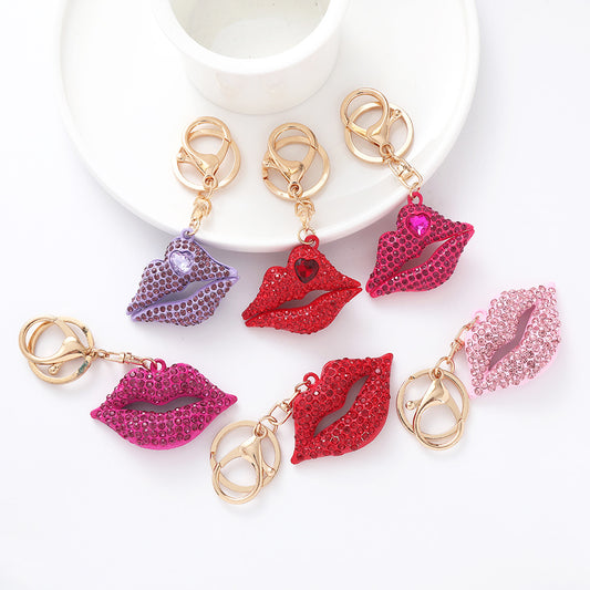 Fashionable European Style Lip-shaped Car Keychain - Sparkling Rhinestone Metal Keyring for Women, Valentine's Day Gift, Bag Charm Accessories