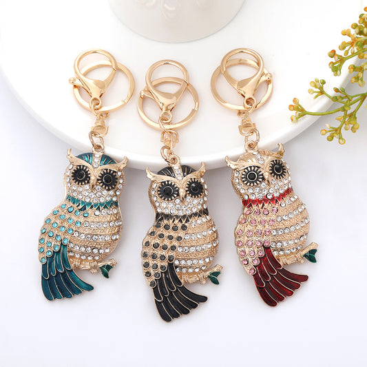 Creative keychain cross-border animal car pendant cute diamond inlaid owl keychain wholesale metal manufacturer