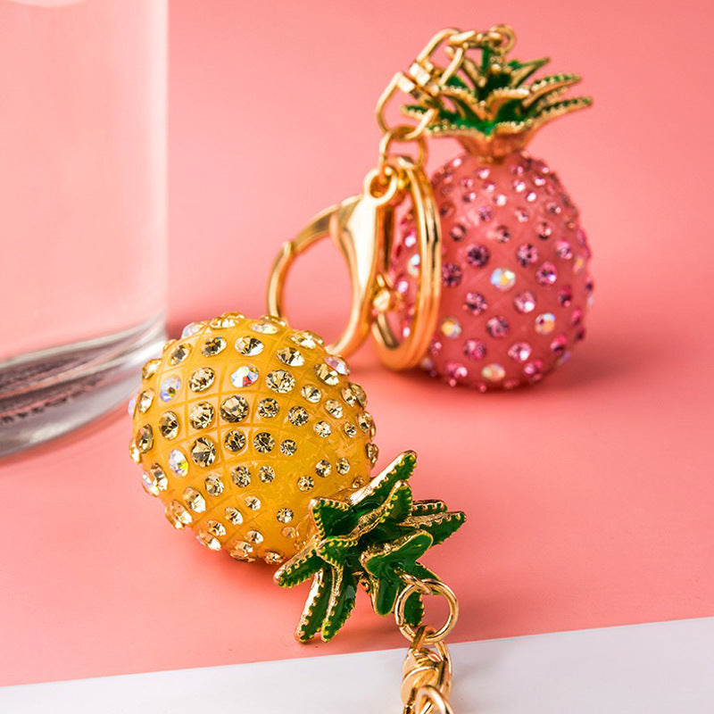 Cute Pineapple Keychain - Sparkling Rhinestones Car & Bag Charm, Durable Metal Key Ring Accessory