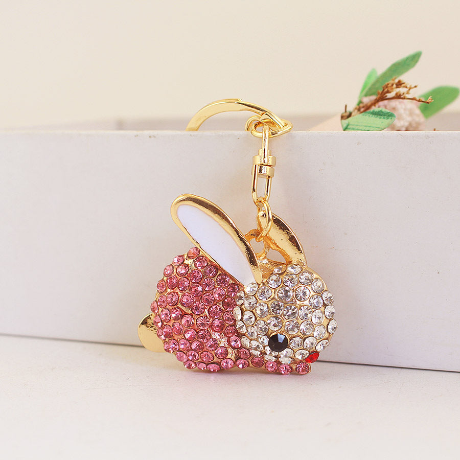 Adorable Bunny Keychain - Sparkling Rhinestone Rabbit Charm, Durable Metal Bag & Car Keyring Accessory