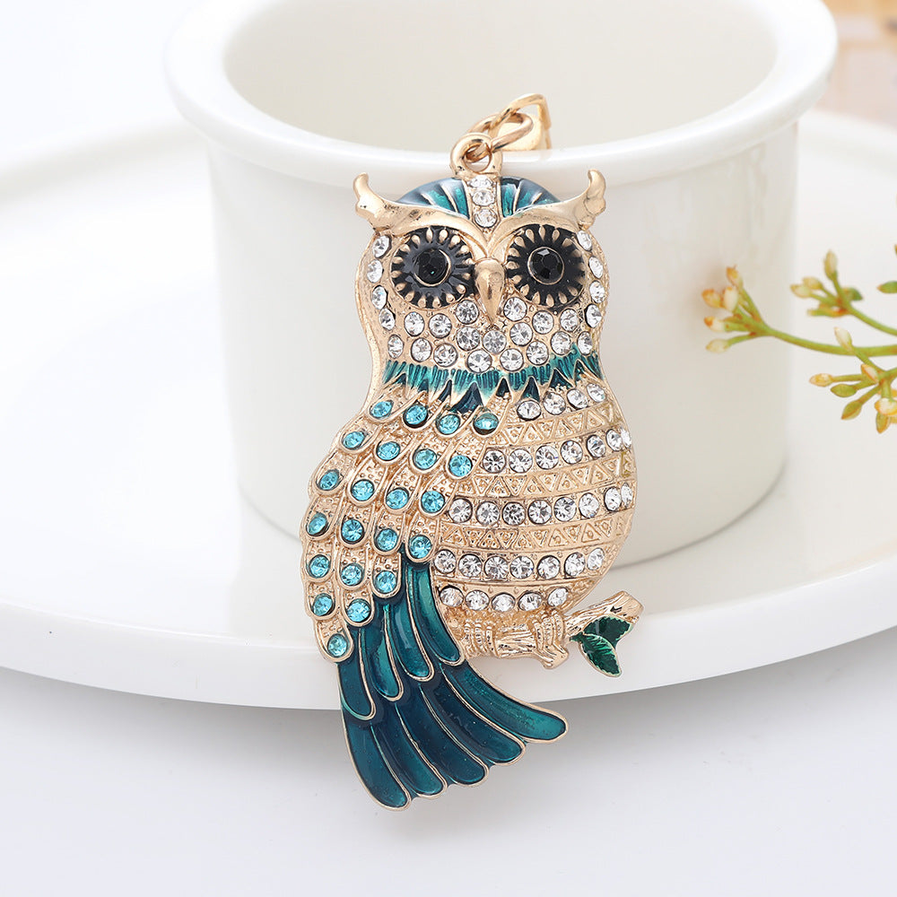 Creative keychain cross-border animal car pendant cute diamond inlaid owl keychain wholesale metal manufacturer