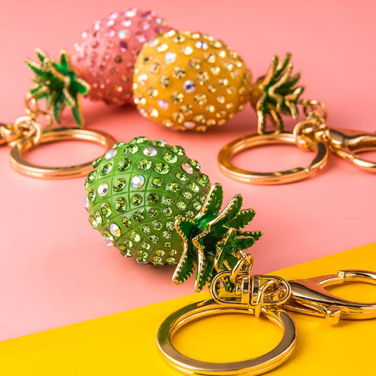 Cute Pineapple Keychain - Sparkling Rhinestones Car & Bag Charm, Durable Metal Key Ring Accessory