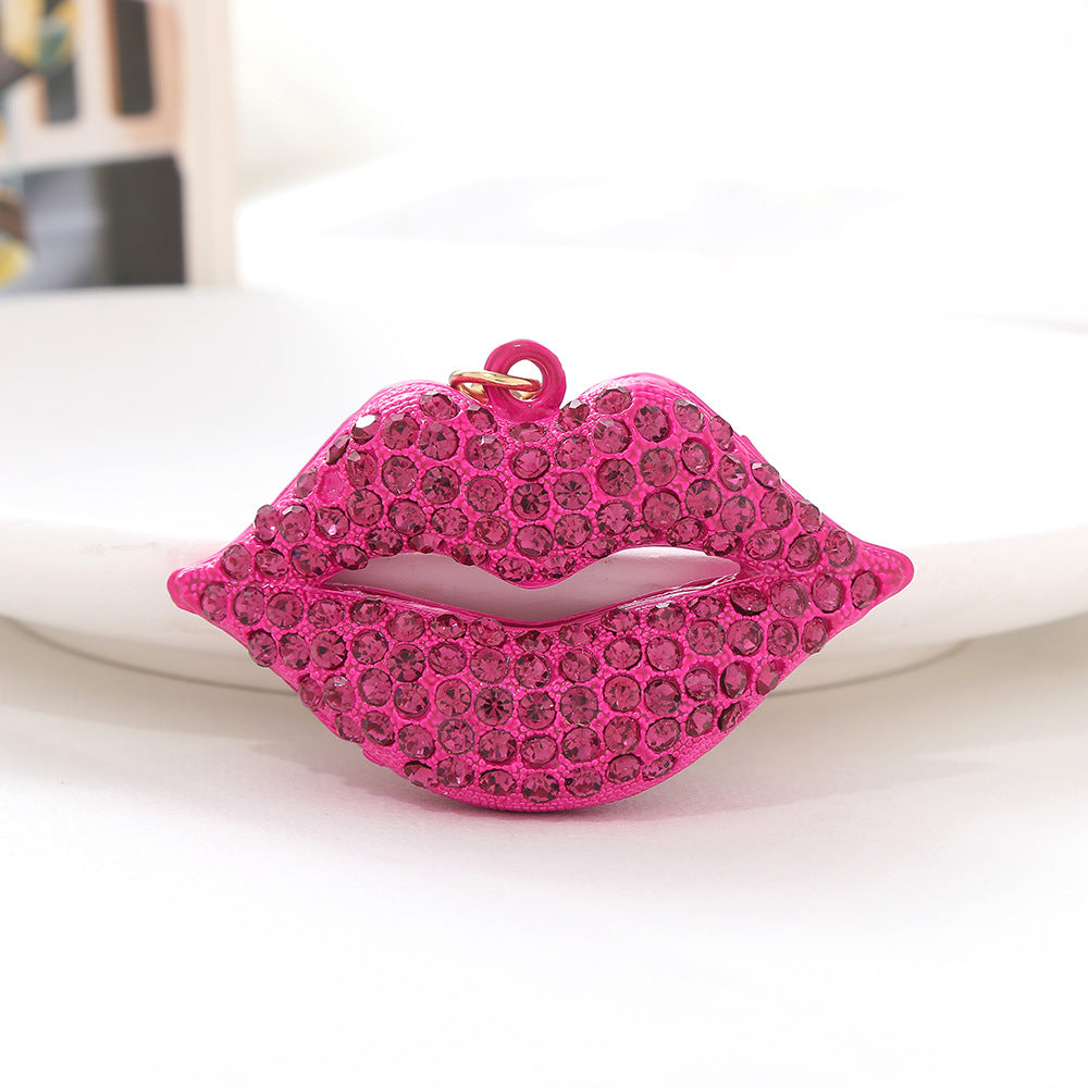 Fashionable European Style Lip-shaped Car Keychain - Sparkling Rhinestone Metal Keyring for Women, Valentine's Day Gift, Bag Charm Accessories