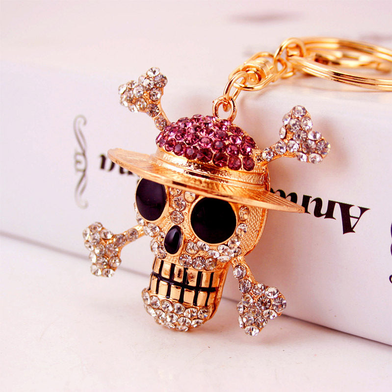 Adorable Crystal Rhinestone Skull Car Keychain for Women - Gothic Purse Charm with Detachable Chain