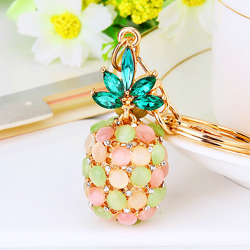 Cute Pineapple Keychain - Sparkling Rhinestones Car & Bag Charm, Durable Metal Key Ring Accessory