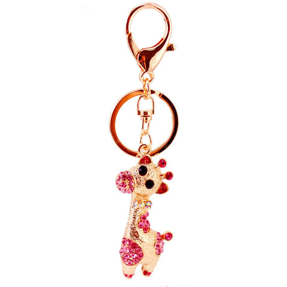 Fashionable and creative diamond studded crystal cute cartoon giraffe keychain zoo small gift metal pendant 845