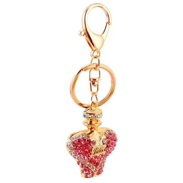 Dazzling Crystal Rhinestone Perfume Bottle Car Charm - Luxe Metal Keychain & Bag Charm Accessories