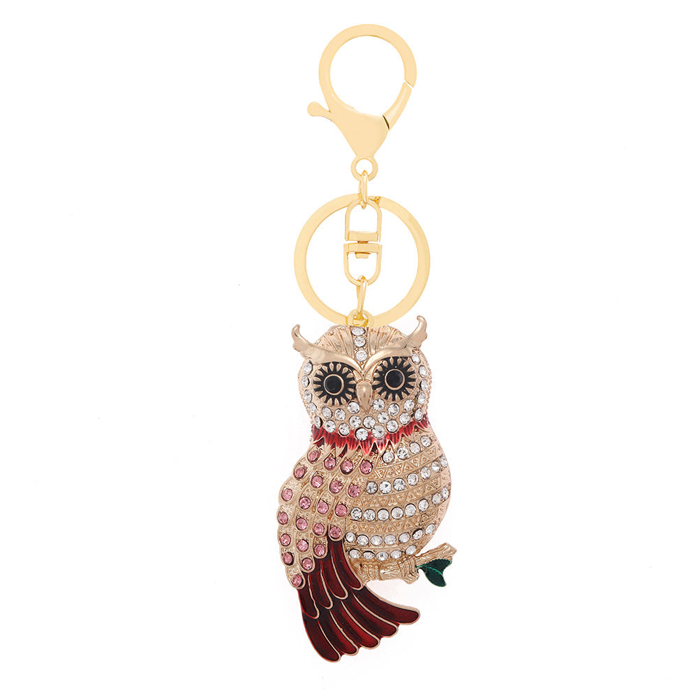 Creative keychain cross-border animal car pendant cute diamond inlaid owl keychain wholesale metal manufacturer