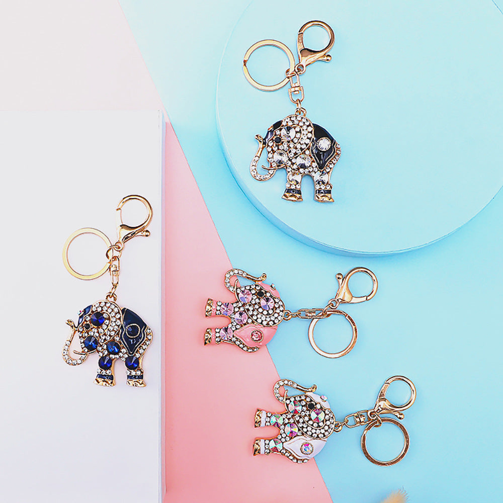 New alloy diamond inlaid cute elephant keychain women's bag accessories creative couple car keychain pendant