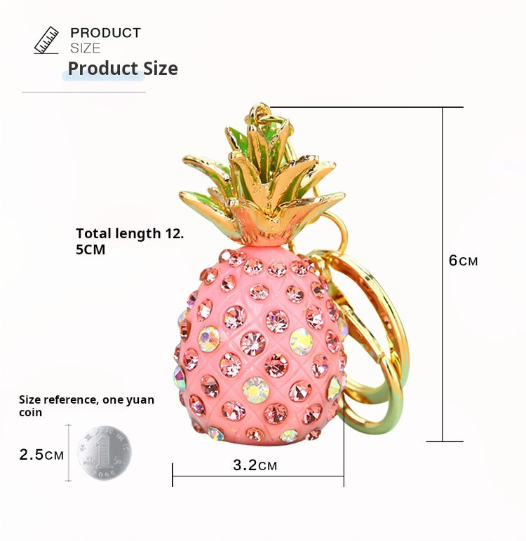 Cute Pineapple Keychain - Sparkling Rhinestones Car & Bag Charm, Durable Metal Key Ring Accessory