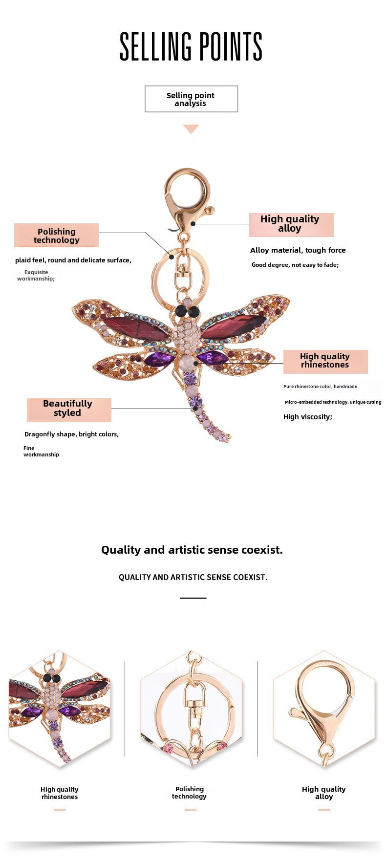 Luxury Dragonfly Keychain with Cubic Zirconia | 3D Filigree Metal Bag Charm for Women | Limited Edition European Designer Jewelry Gift Box"