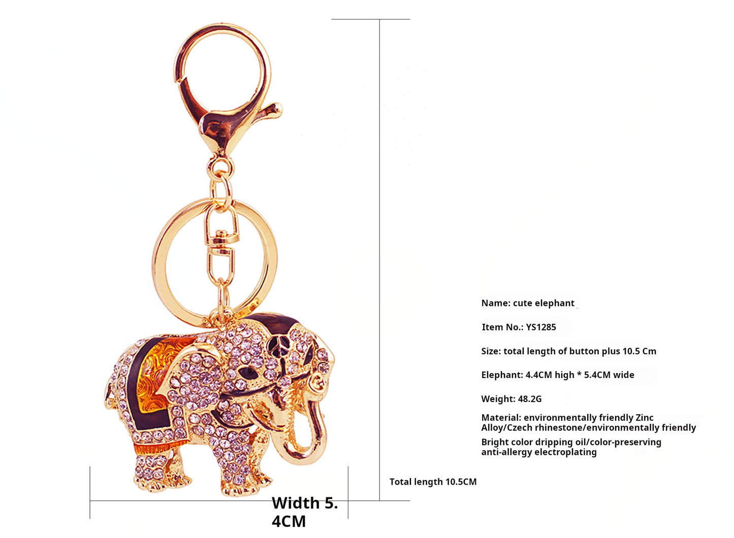 Elegant Elephant Keychain - Tropical Safari Rhinestone Charm, Durable Metal Bag & Car Keyring Accessory