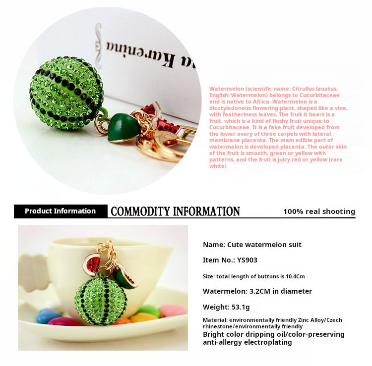 Juicy Watermelon Keychain Jewelry - Bling Rhinestone Car Charm, Summer Party Purse Accessory