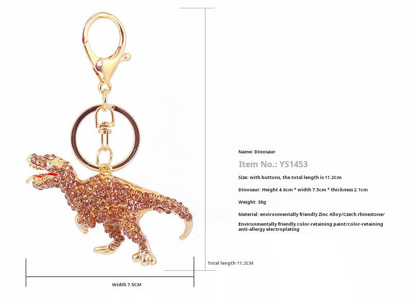 Sparkling Dinosaur Keychain for Her - Crystal & Rhinestone Keyring, Boho Purse Accessory