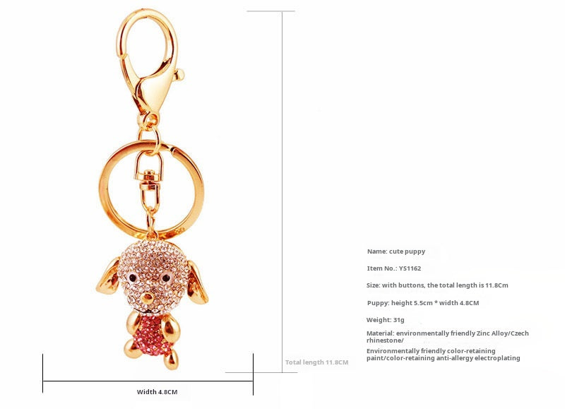 Glistening Rhinestone Floppy-Ear Dog Keychain - Durable Metal Car Charm & Bag Clip for Dog Lovers, Cute Pet Mom Gifts & Birthday Surprises