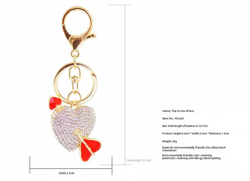 Glistening Cupid's Arrow Car Charm - Crystal Rhinestone Keychain & Bag Jewelry for Women, Valentine's Day Gifts & Bridal Keepsakes